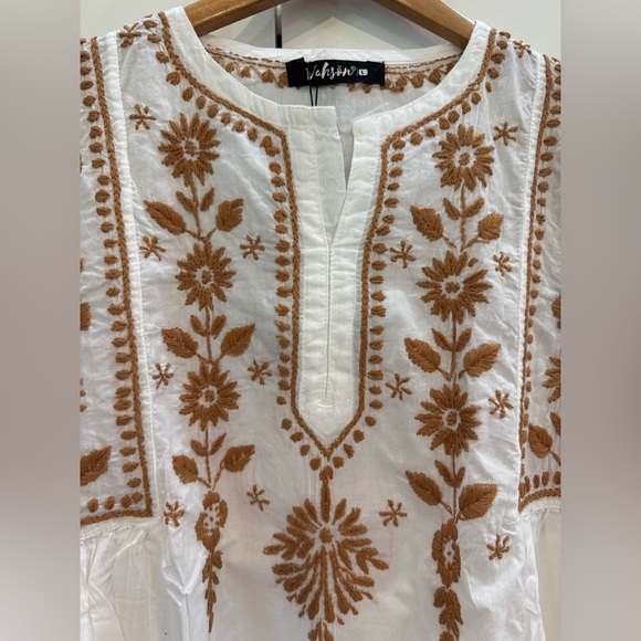 Vahson Handmade Short Chikan Cotton Kurti Embroidered Womens Sz Large White NEW - Picture 11 of 15